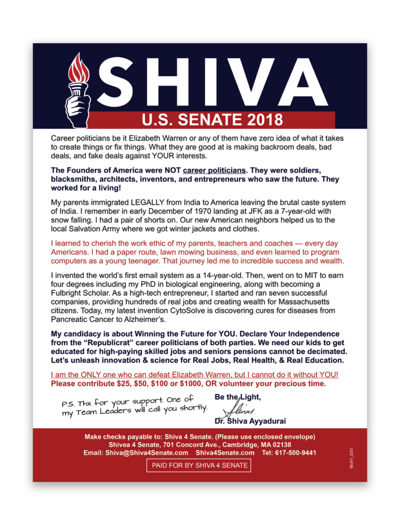 Shiva for US Senate Flyer