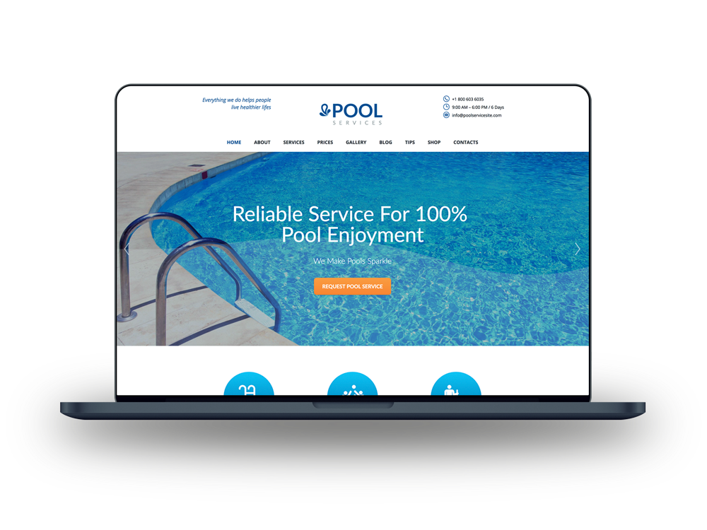 Pool Service Website on Laptop