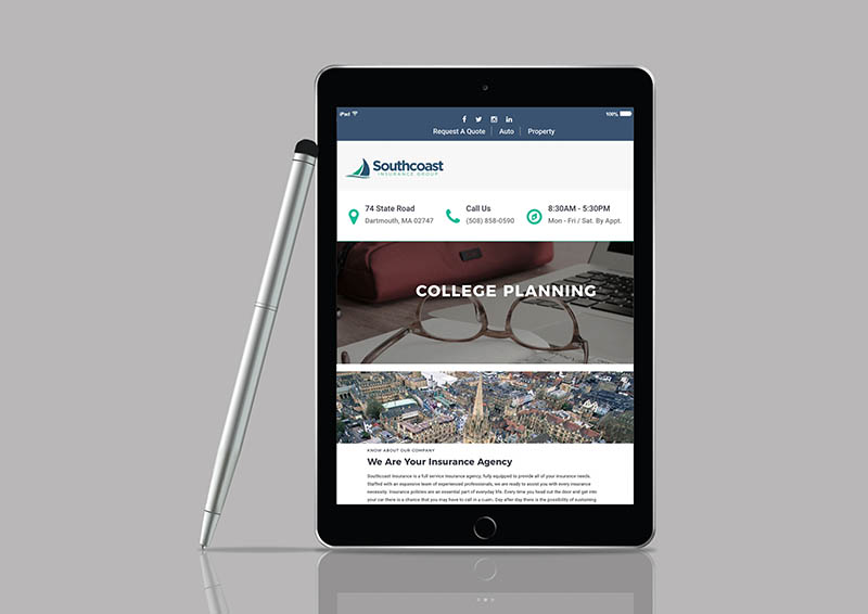 Southcoast Insurance Group website on a tablet - responsive web design